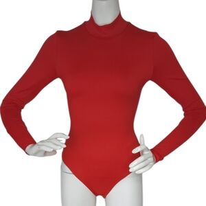 NWT Second Skin Double Lined Mock Neck Red Bodysuit Small